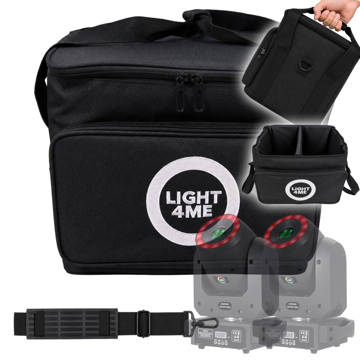 LIGHT4ME 100 SPOT RING BAG 2IN1 torba transportowa na 2 głowice ruchome odczepiana przegroda wewnętrzna pasek na ramię 34 × 28 × 31 cm