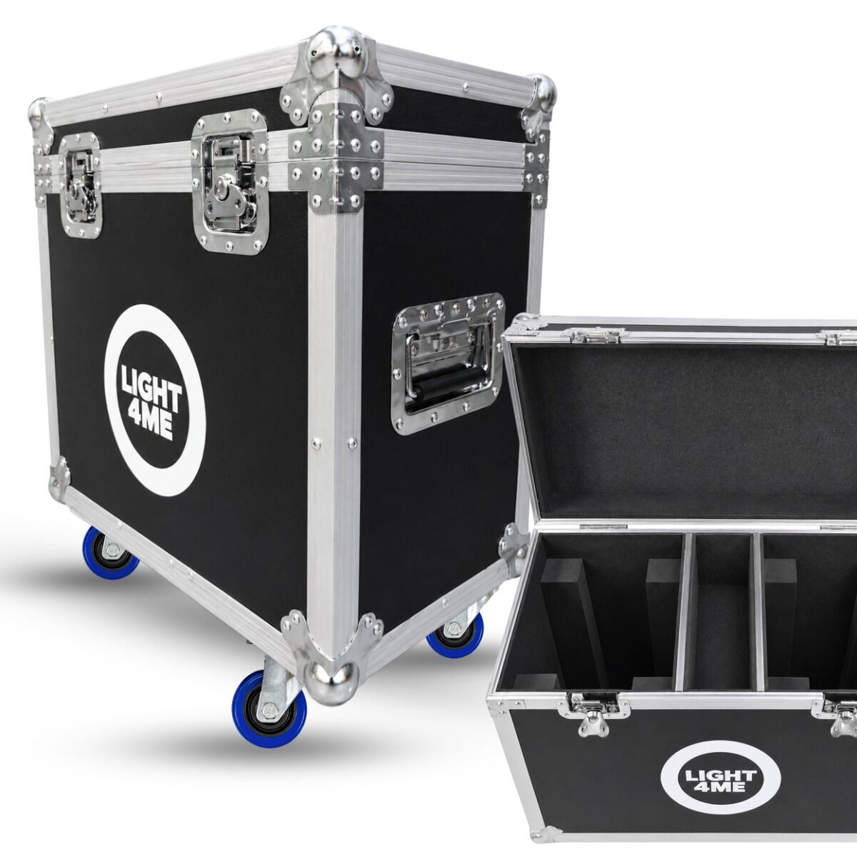 LIGHT4ME 150 SPOT RING CASE 2IN1 skrzynia transportowa na 2 głowice ruchome przegroda na akcesoria 4 kółka mechanizm blokady