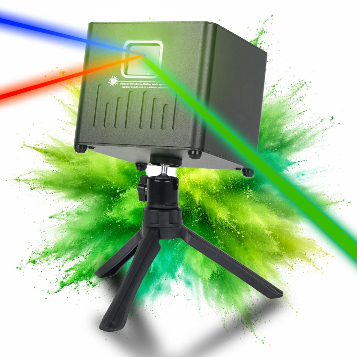 LIGHT4ME ACCU APP LASER akumulatorowy projektor skaner laserowy oświetlenie sceniczne RGB 200/100/200 mW 5000 mAh Bluetooth statyw trójnożny sterowanie smartfonem