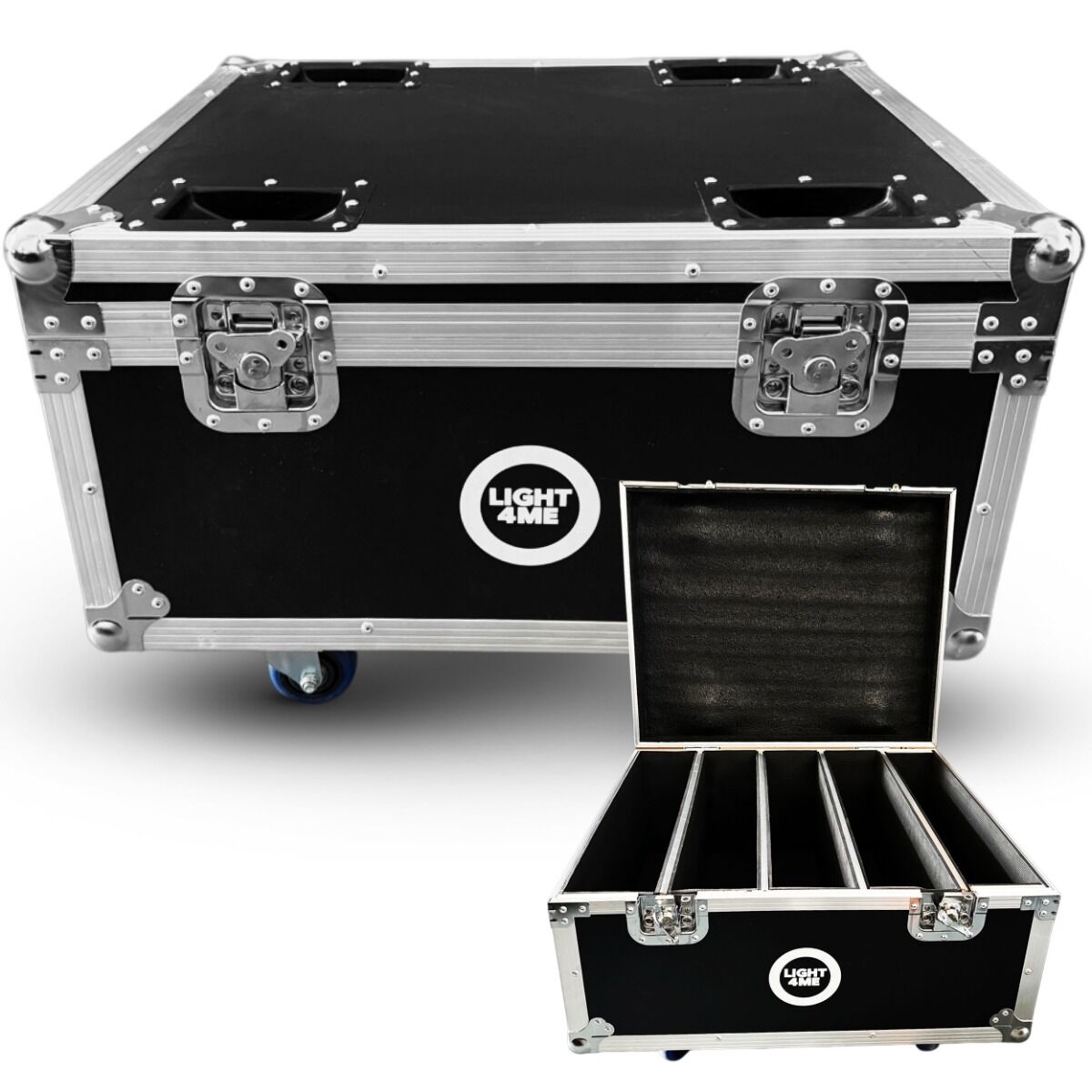 LIGHT4ME AURORA WASH HEAD CASE 4IN1 skrzynia transportowa na 4 ruchome efekty oświetleniowe przegroda na akcesoria 4 kółka mechanizm blokady