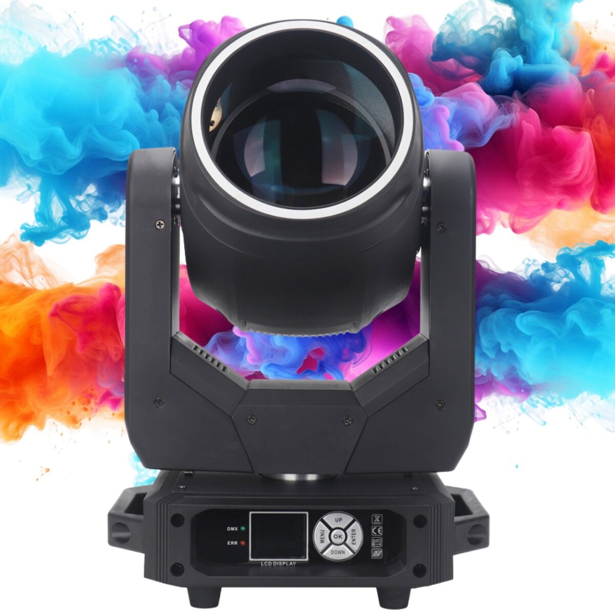 LIGHT4ME FOCUS 200W BEAM RING LED głowica ruchoma oświetlenie sceniczne efekt ring 27x0,5W RGB SMD LED uchwyt montażowy omega