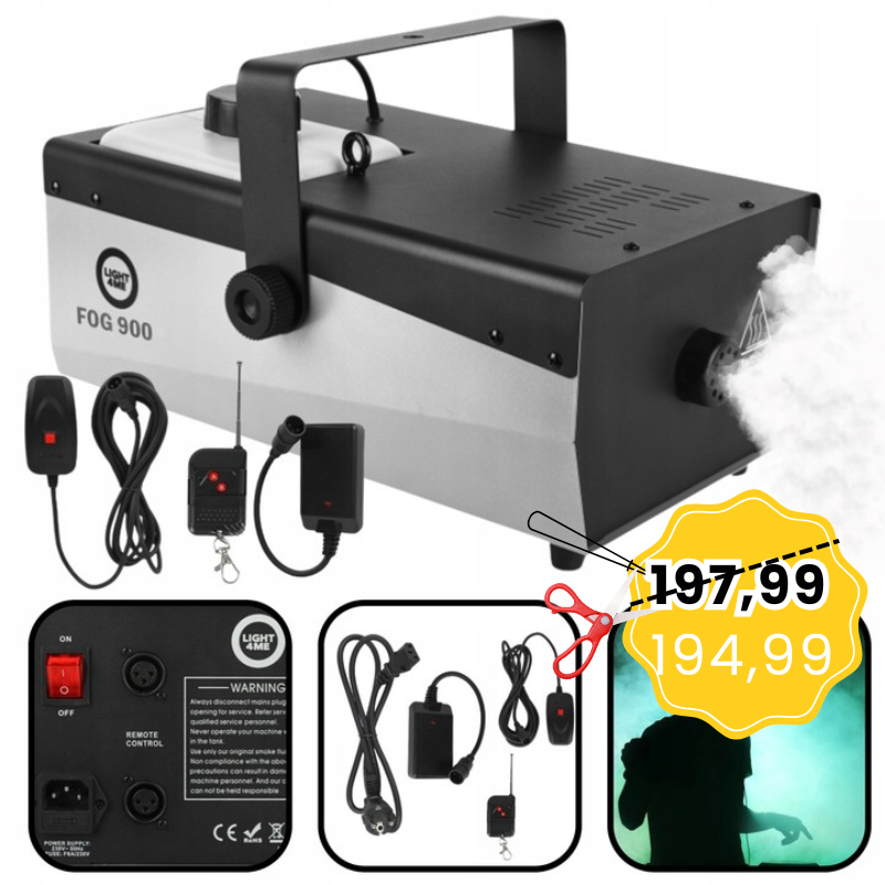 LIGHT4ME FOG 900 V2 wytwornica dymu mgły pilot bezprzewodowy kontroler przewodowy 900W