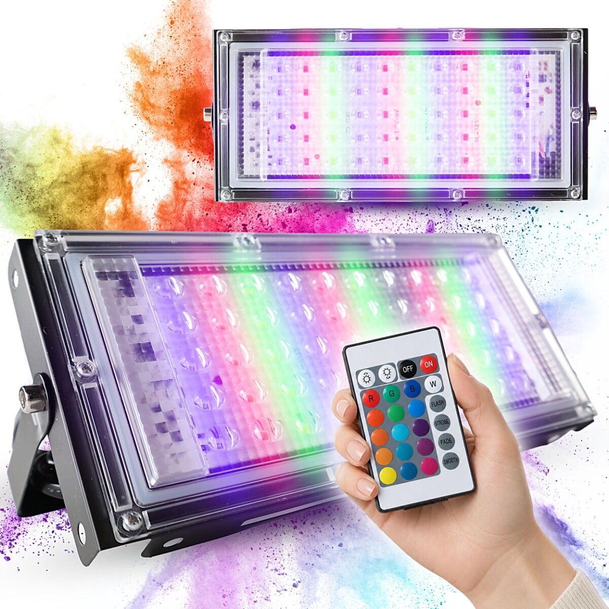 LIGHT4ME IP RGB PANEL panelowy naświetlacz 50 × 0,5W R/G/B LED pilot bezprzewodowy przełącznik zasilania uchwyt montażowy zasilanie sieciowe