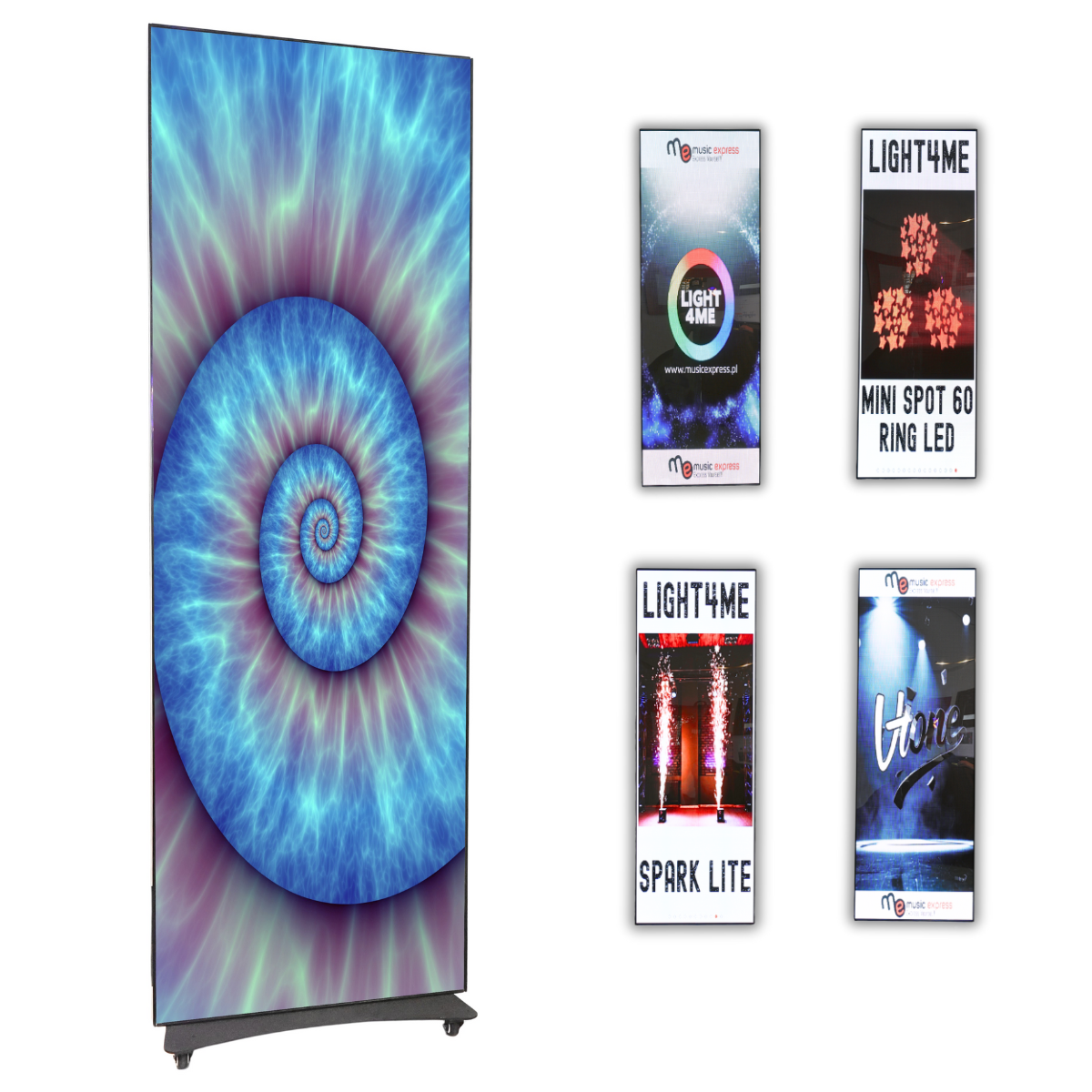 LIGHT4ME LED POSTER 1 ekran LED wyświetlacz wewnętrzny zdalnie sterowany P2.5 256x768 PC USB Wi-Fi Android HDMI case zestaw