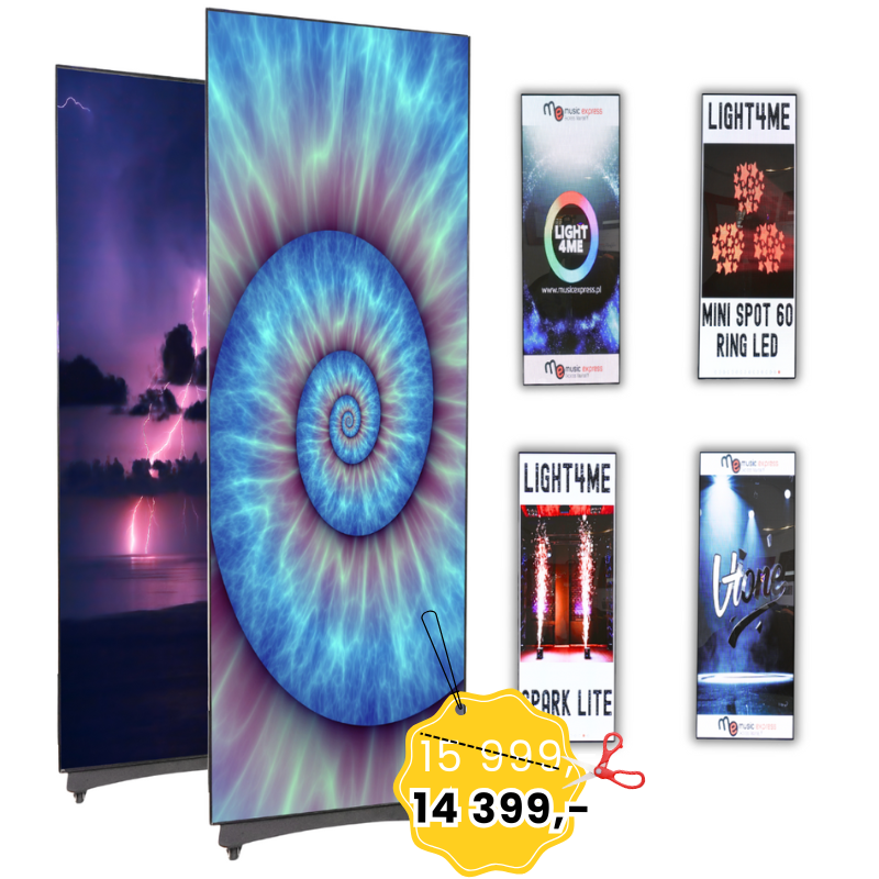 LIGHT4ME LED POSTER 2 ekran LED wyświetlacz wewnętrzny zdalnie sterowany P2.5 256x768 PC USB Wi-Fi Android HDMI zestaw 2 szt. case