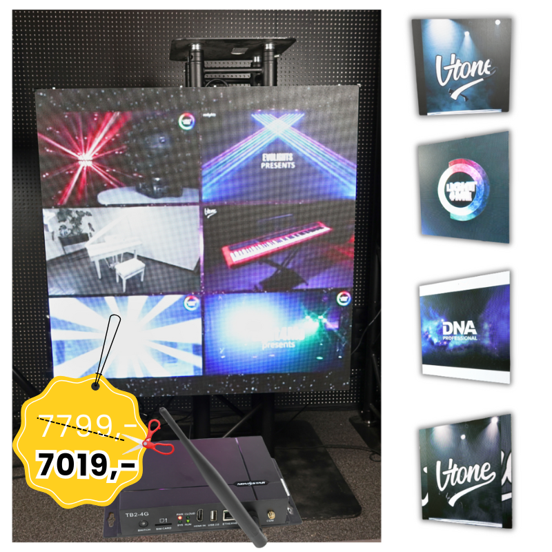 LIGHT4ME LED SCREEN ekran 4-panelowy wyświetlacz wewnętrzny zdalnie sterowany P2.604 384x384 PC USB Wi-Fi Android