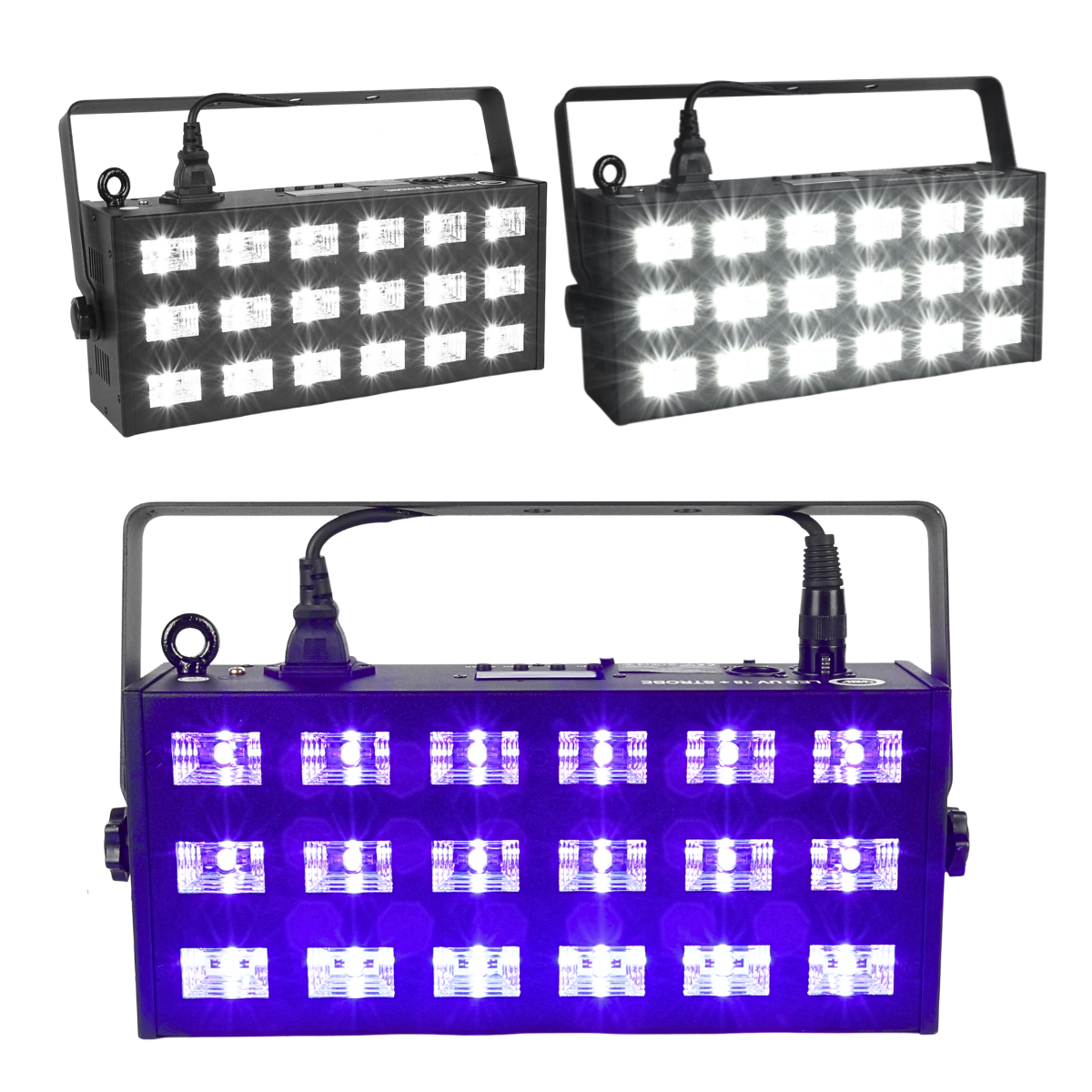LIGHT4ME LED UV 18x3W reflektor + stroboskop DMX