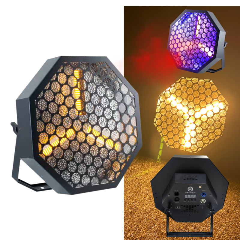 LIGHT4ME LUMEN OCTO reflektor sceniczny LED retro oświetlenie vintage 3x60W WW COB ciepła biel + efekt tła 48x3W RGB