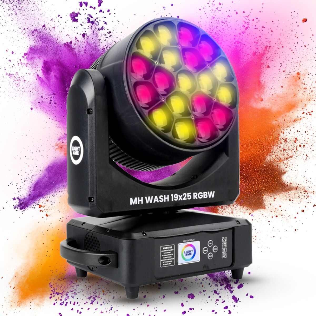 LIGHT4ME MH WASH 19x25 RGBW głowica ruchoma wash oświetlenie sceniczne LED DMX uchwyt montażowy