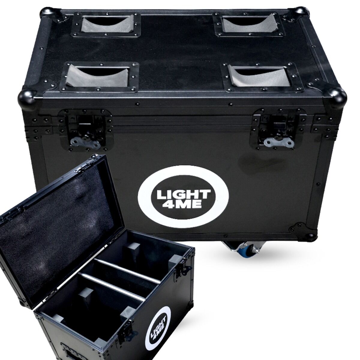 LIGHT4ME MH WASH 19x25 RGBW CASE 2IN1 skrzynia transportowa na 2 głowice ruchome przegroda na akcesoria 4 kółka mechanizm blokady