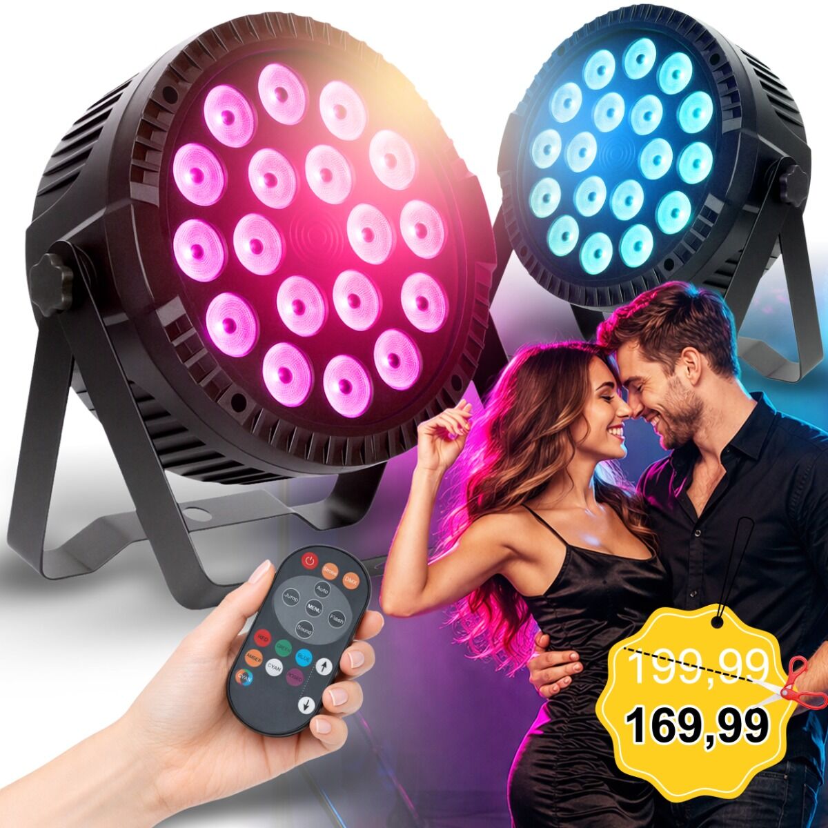 LIGHT4ME PAR RGBW 18x10W reflektor sceniczny oświetlenie LED DMX pilot bezprzewodowy uchwyt montażowy