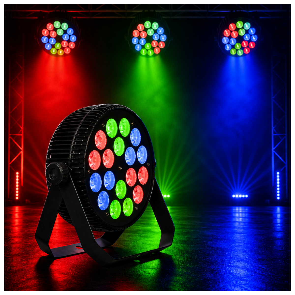 LIGHT4ME PARTY PAR 18x10W RGBW reflektor sceniczny LED efekt oświetleniowy DMX 2x uchwyt montażowy
