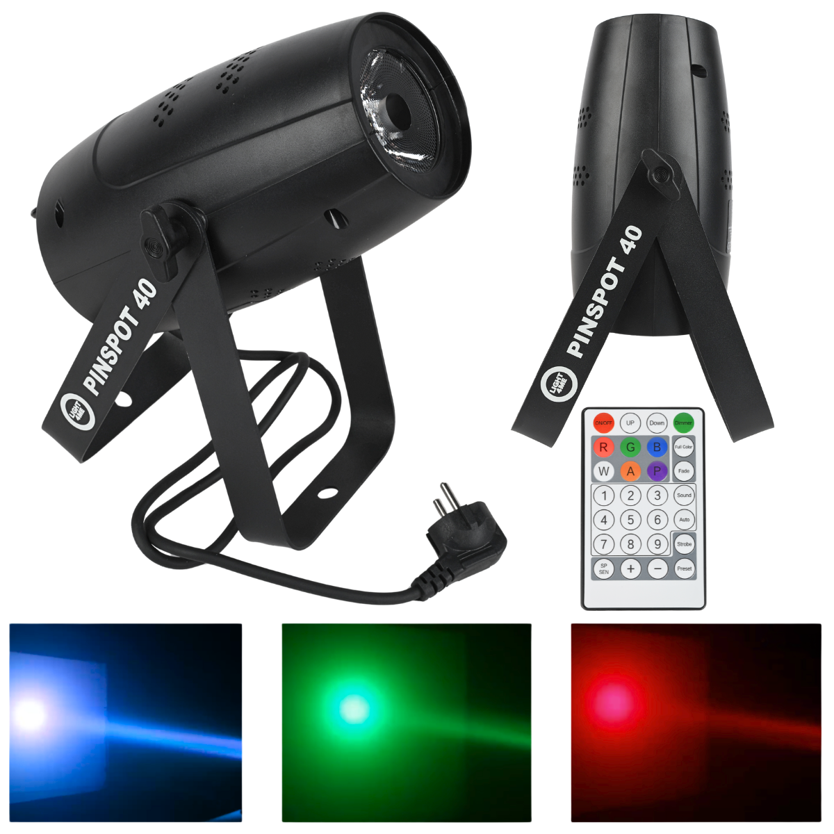 LIGHT4ME PINSPOT 40 reflektor sceniczny 40W RGBW SMD5060 LED pilot bezprzewodowy 2x uchwyt montażowy