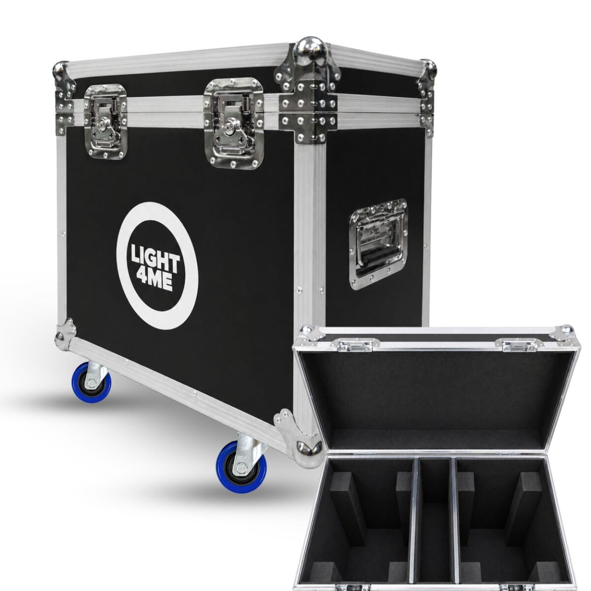 LIGHT4ME RAPID SPOT 200 CASE 2IN1 skrzynia transportowa na 2 głowice ruchome przegroda na akcesoria 4 kółka mechanizm blokady