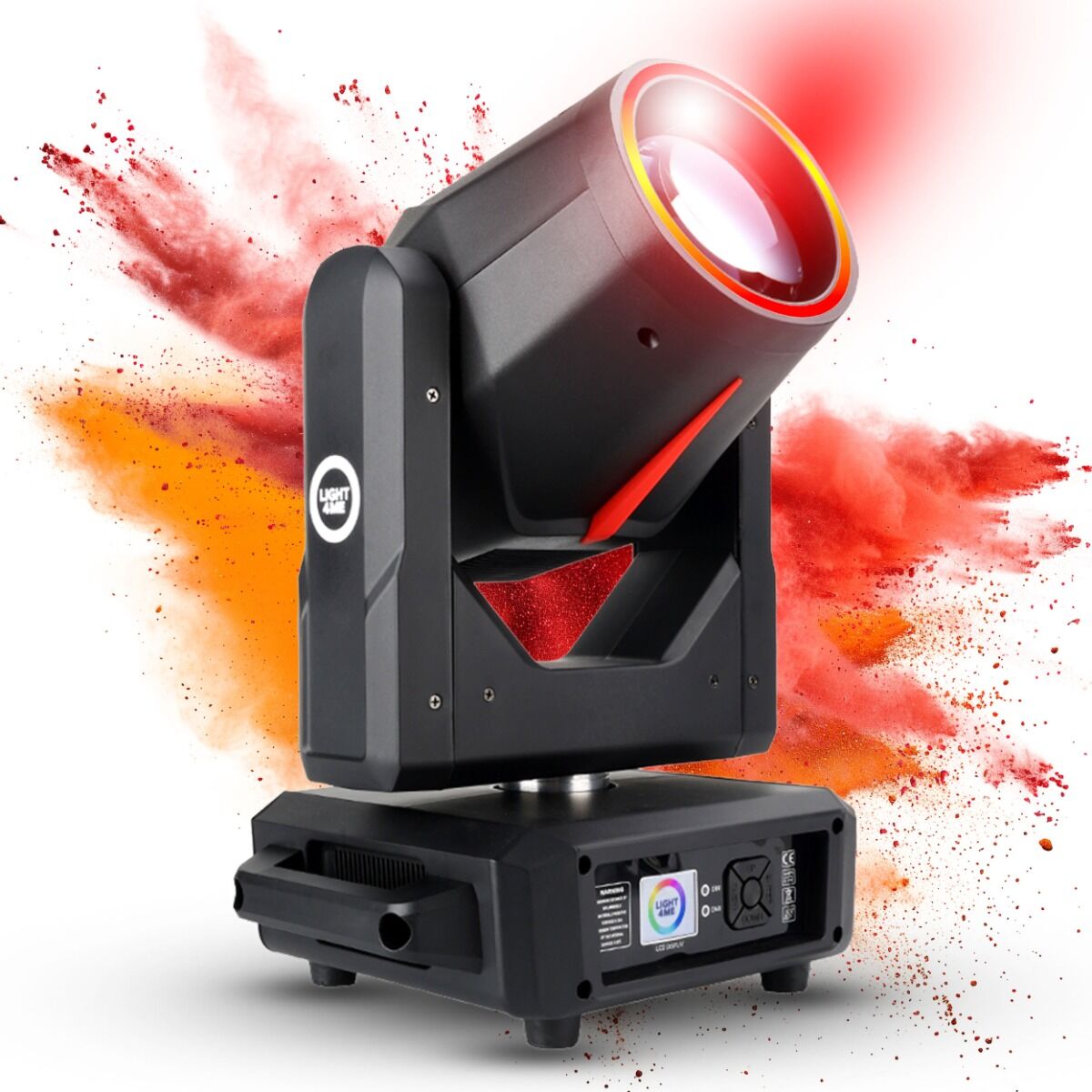 LIGHT4ME RED LINE 10R BEAM 295W głowica ruchoma beam lampa wyładowcza oświetlenie sceniczne DMX efekt ring LED 2x uchwyt montażowy omega