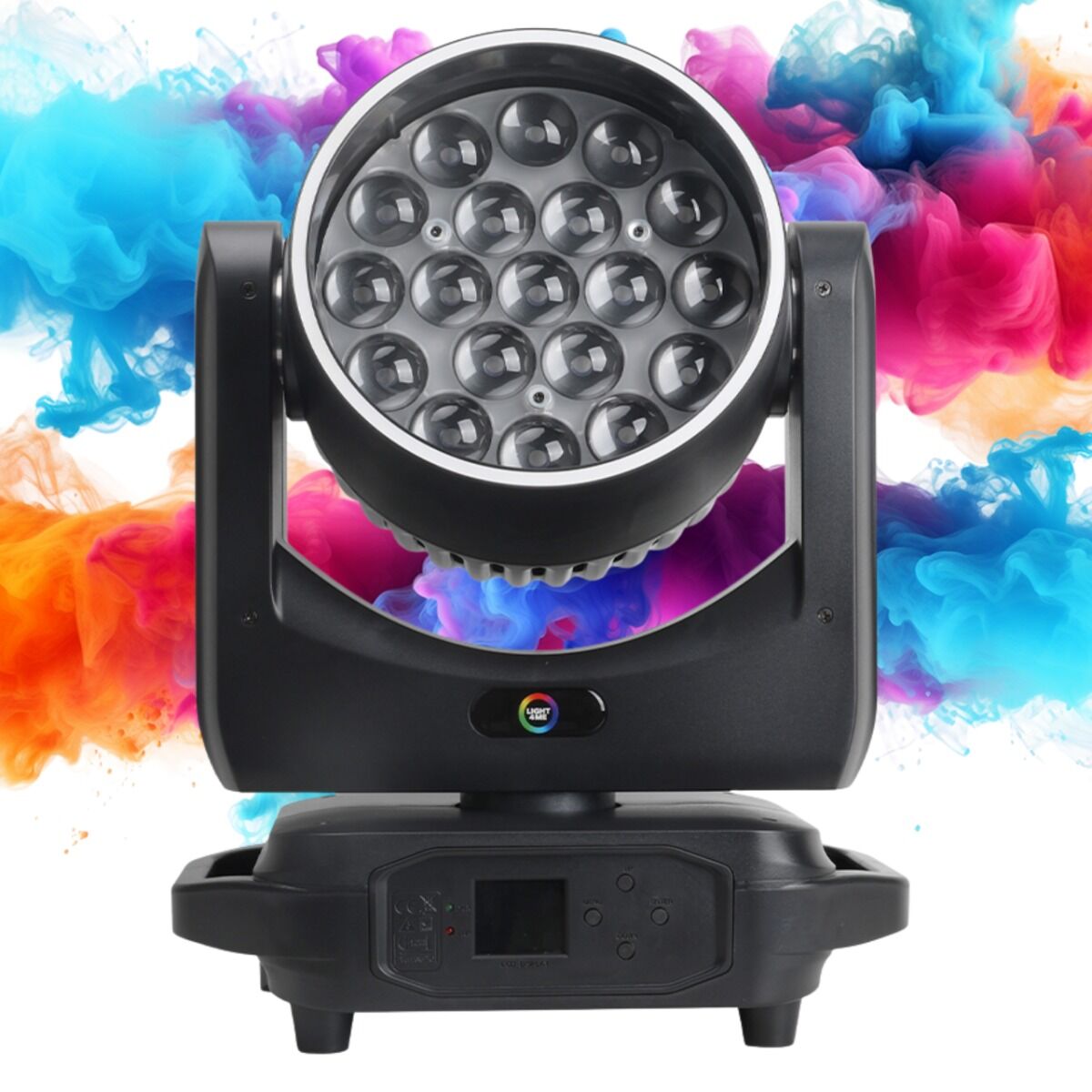 LIGHT4ME SKY WASH 19x15W RGBW głowica ruchoma oświetlenie estradowe efekt ring 19x15W RGBW LED + 60x0,3W RGB SMD LED uchwyt montażowy omega