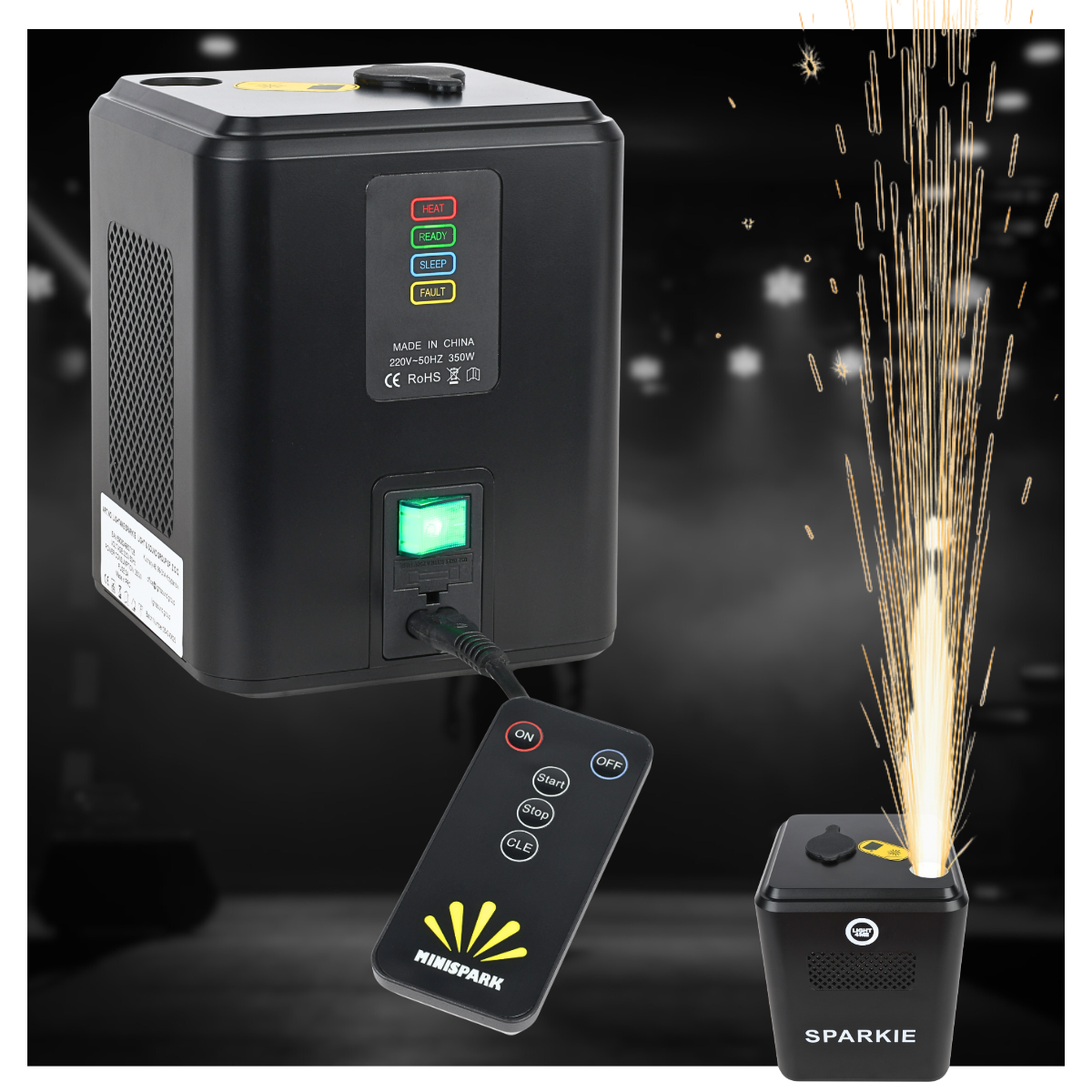 LIGHT4ME SPARKIE wytwornica iskier maszyna do zimnych ogni 350W pilot bezprzewodowy wysokość emisji do 3,5 m