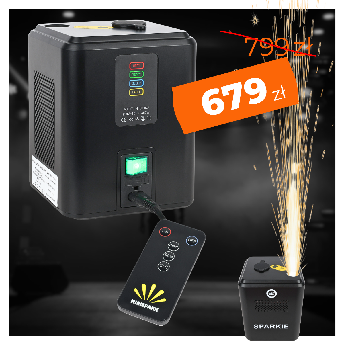 LIGHT4ME SPARKIE wytwornica iskier maszyna do zimnych ogni 350W pilot bezprzewodowy wysokość emisji do 3,5 m