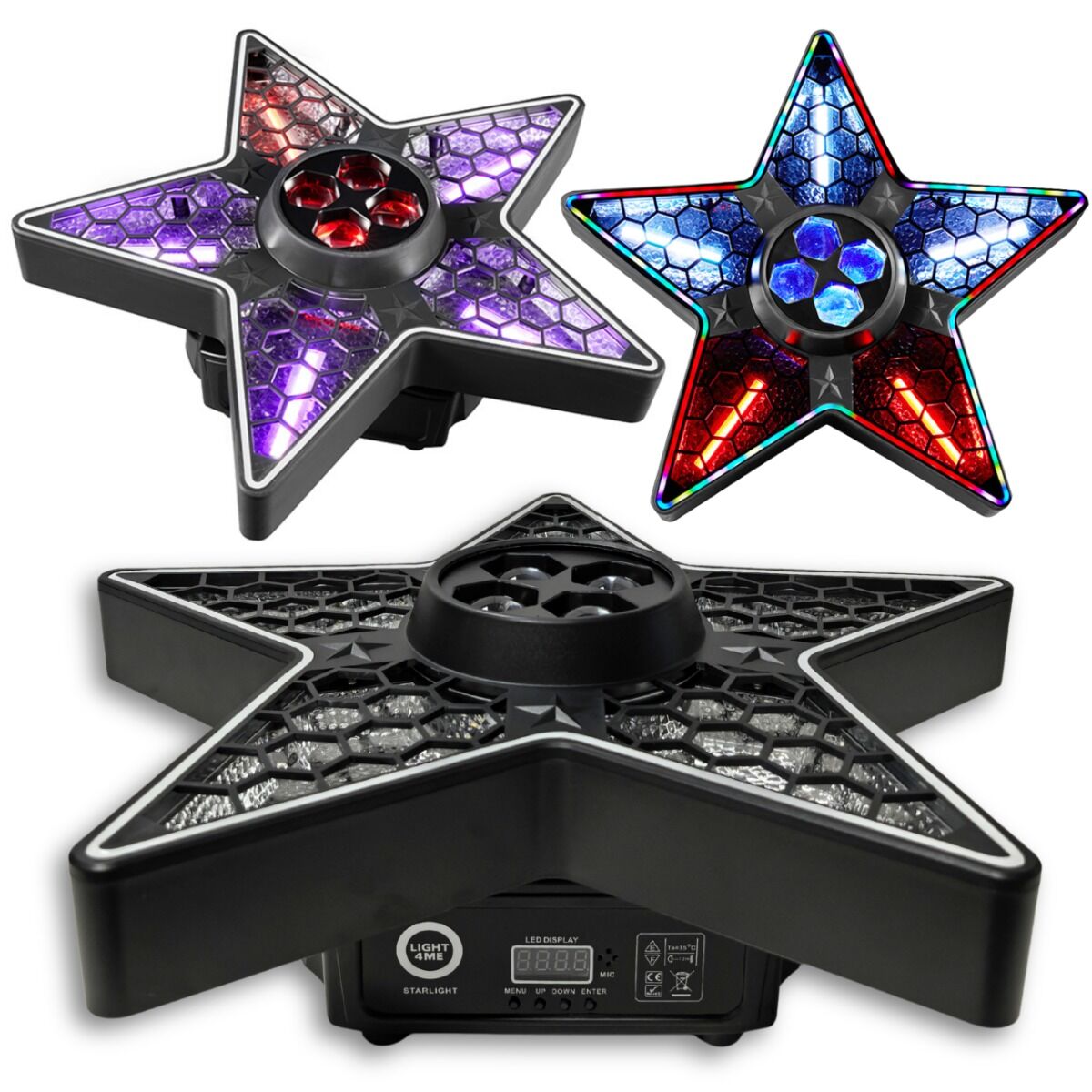 LIGHT4ME STARLIGHT multiefekt oświetleniowy sceniczny 3w1 LED DMX Bee Eye Retro Halo 9x10W RGBW + 93x0,2W RGB uchwyt montażowy omega