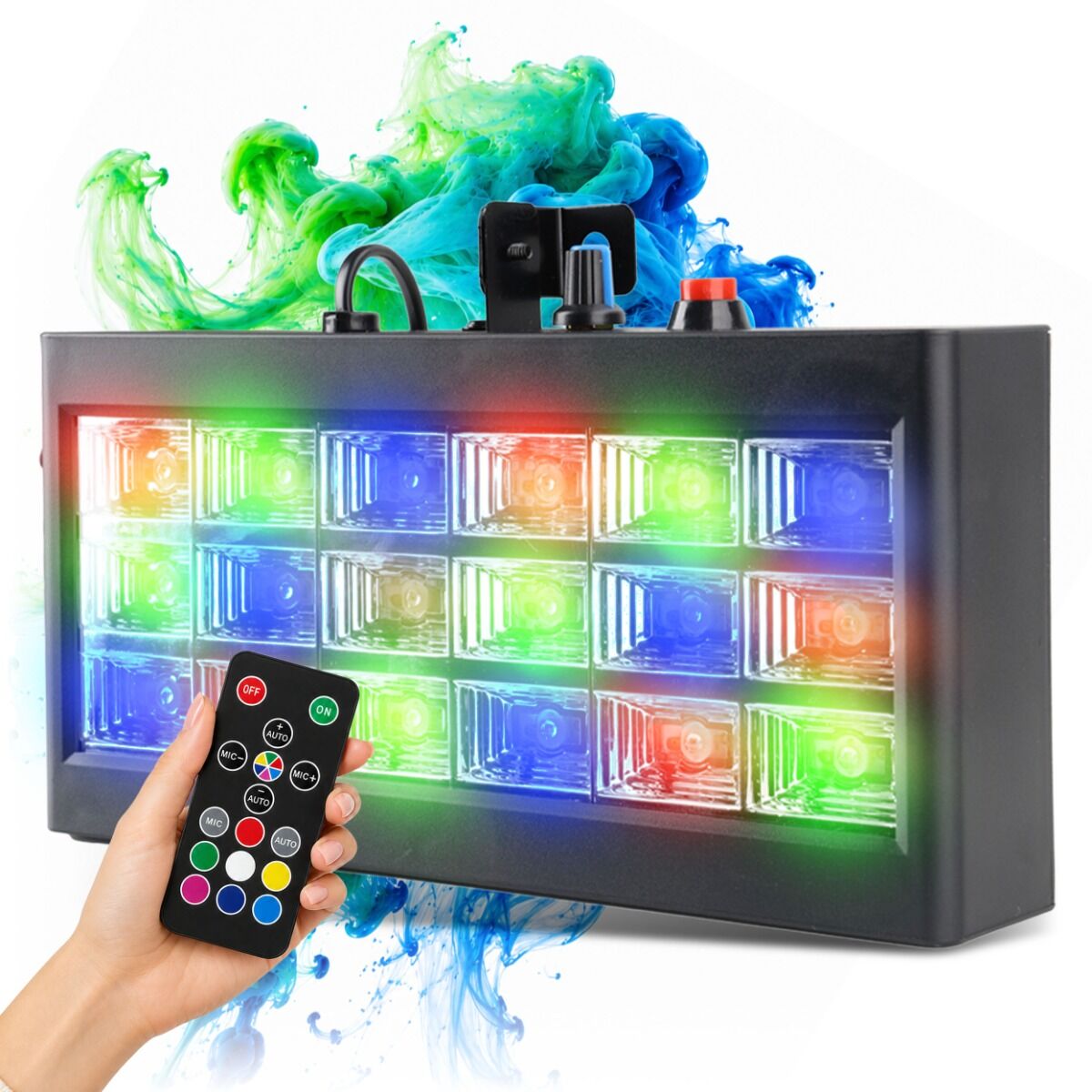 LIGHT4ME STROBE PANEL 18 RGB stroboskop efekt oświetleniowy oświetlenie imprezowe klubowe dyskotekowe 18x1W LED auto sound pilot bezprzewodowy uchwyt montażowy zasilanie sieciowe