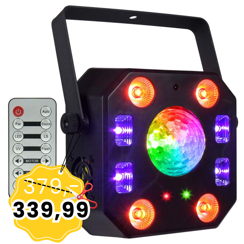 LIGHT4ME TURBO FLOWER efekt disco LED PAR UV kula laser stroboskop