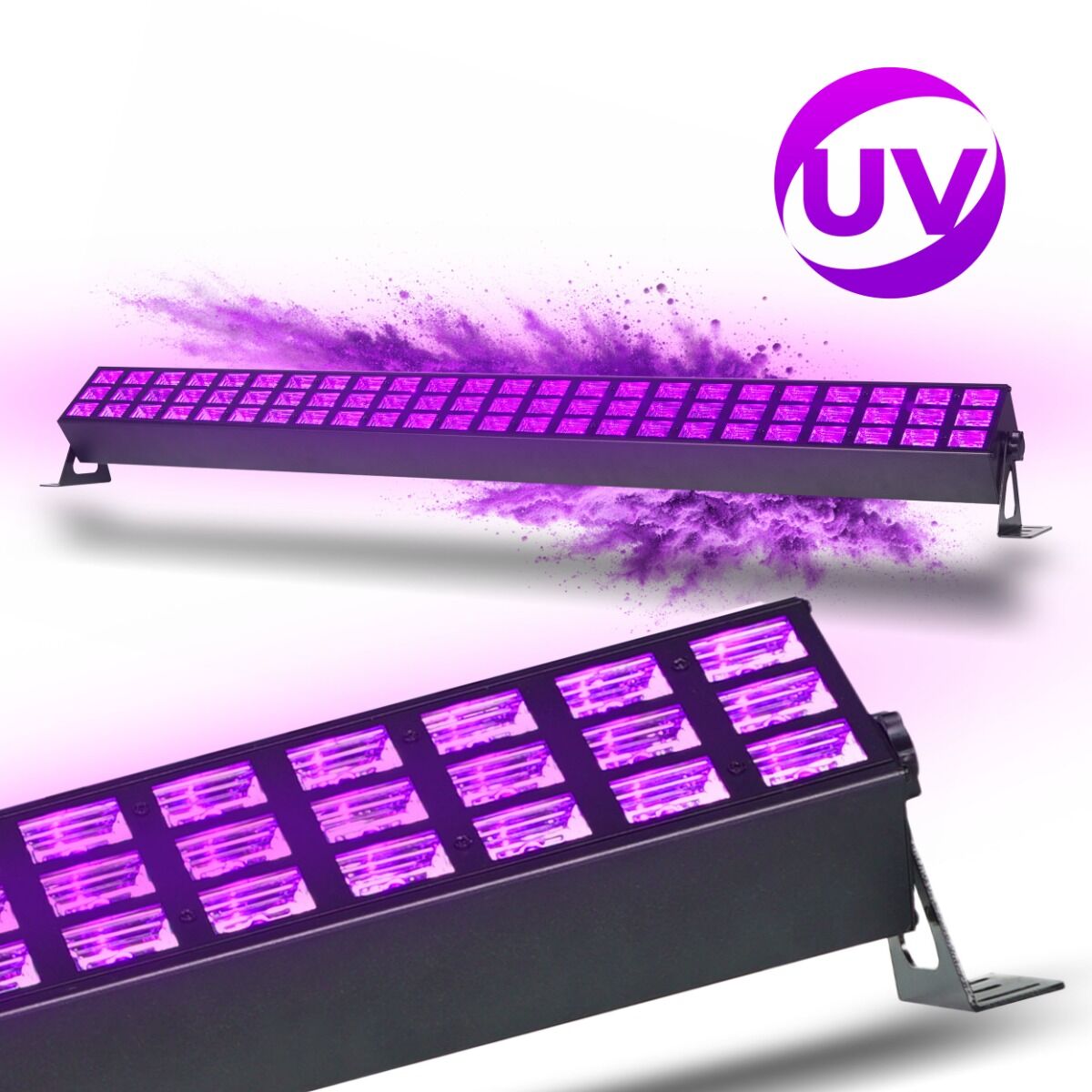 LIGHT4ME UV BAR 72x2W listwa oświetleniowa UV-A oświetlenie dekoracyjne ultrafioletowe LED DMX 2x uchwyt montażowy