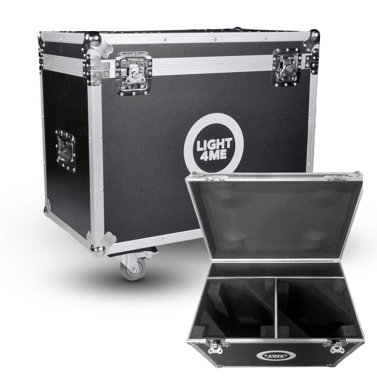 LIGHT4ME VENOM LBS 330 CASE 2IN1 skrzynia transportowa na 2 głowice ruchome przegroda na akcesoria 4 kółka mechanizm blokady