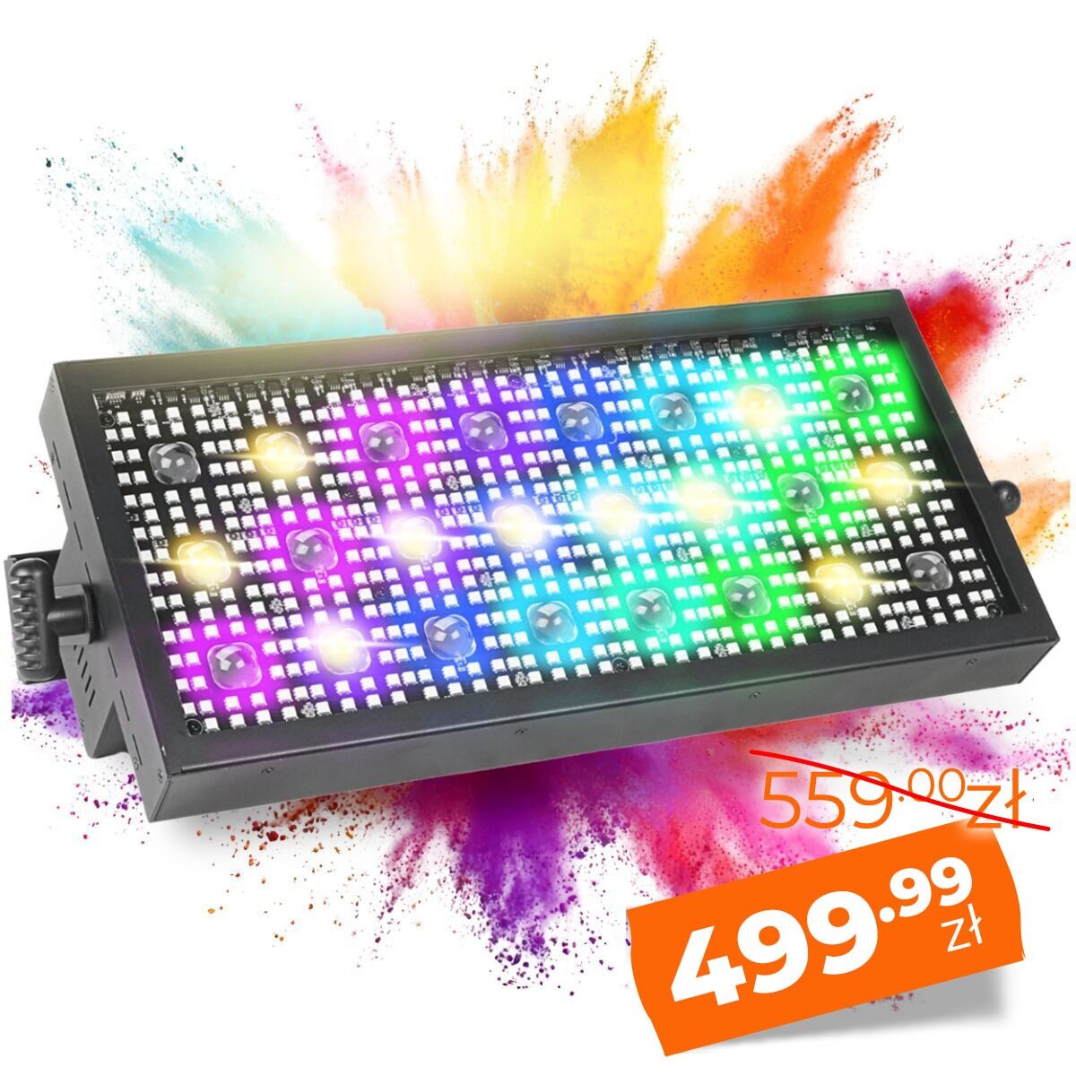 LIGHT4ME VENOM STROBE PANEL V2 stroboskop sceniczny efekt oświetleniowy LED DMX 524x0,3W RGB SMD 5050+24x3W WW uchwyt montażowy