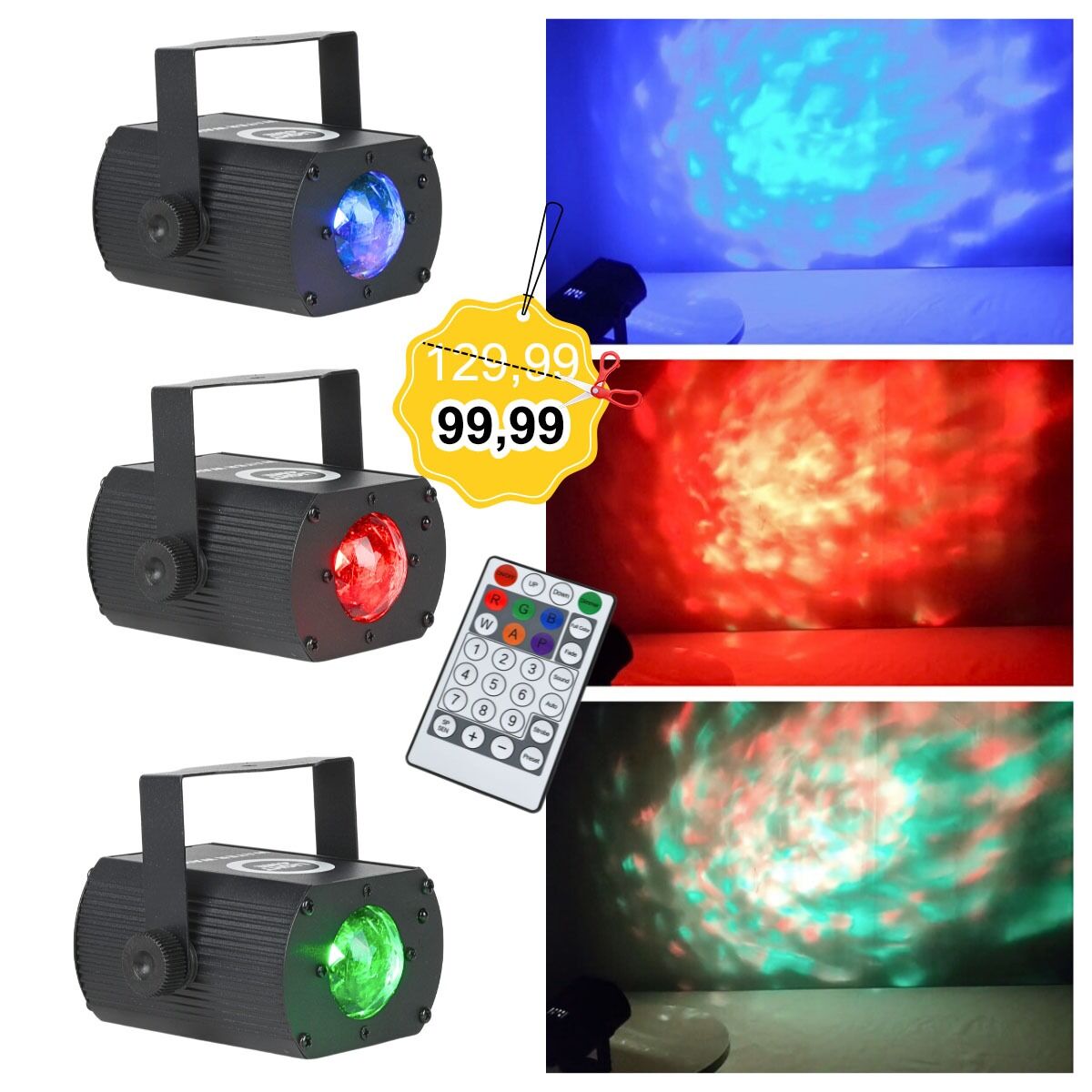 LIGHT4ME WATER WAVE efekt oświetleniowy projektor 3W RGB LED pilot bezprzewodowy uchwyt montażowy
