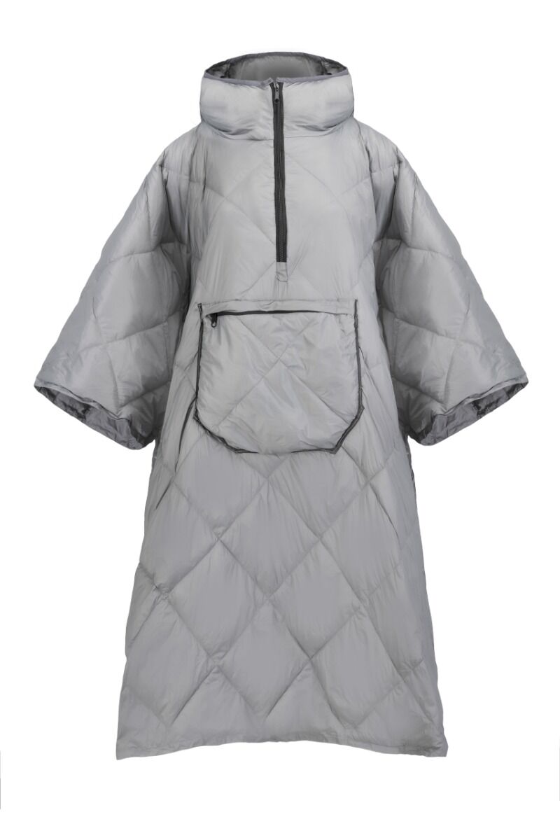 DH Garden Poncho Light Grey 145x115 cm kurtka płaszcz peleryna z kapturem duża kieszeń na zamek jasnoszara