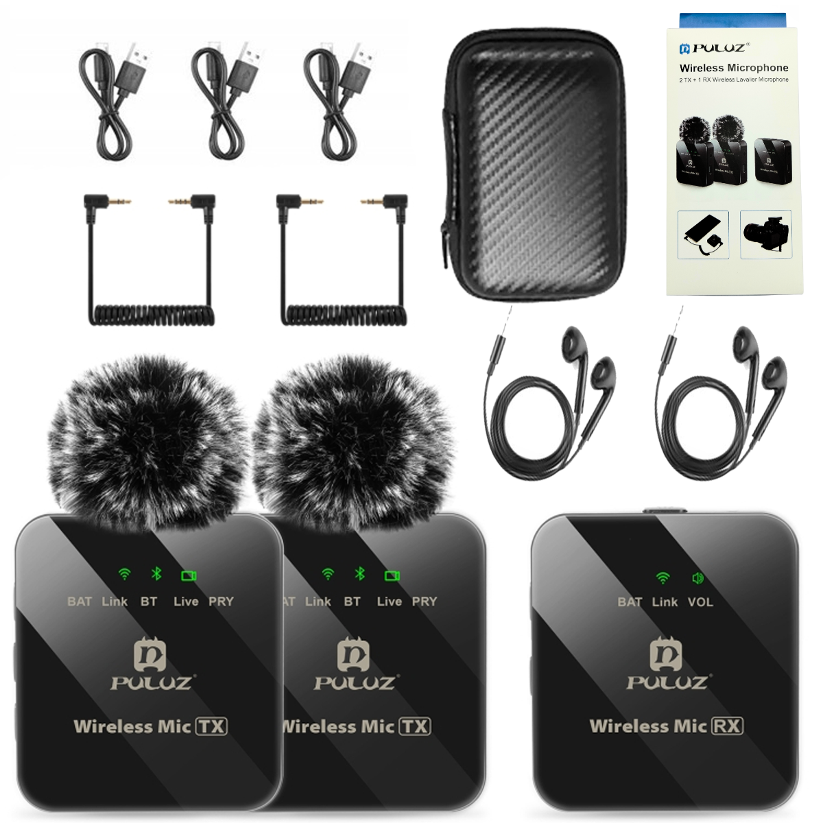 PULUZ PU3154B mikrofon bezprzewodowy 2x nadajnik odbiornik USB-C system Bluetooth do nagrywania dźwięku na smartfon pokrowiec słuchawki zestaw