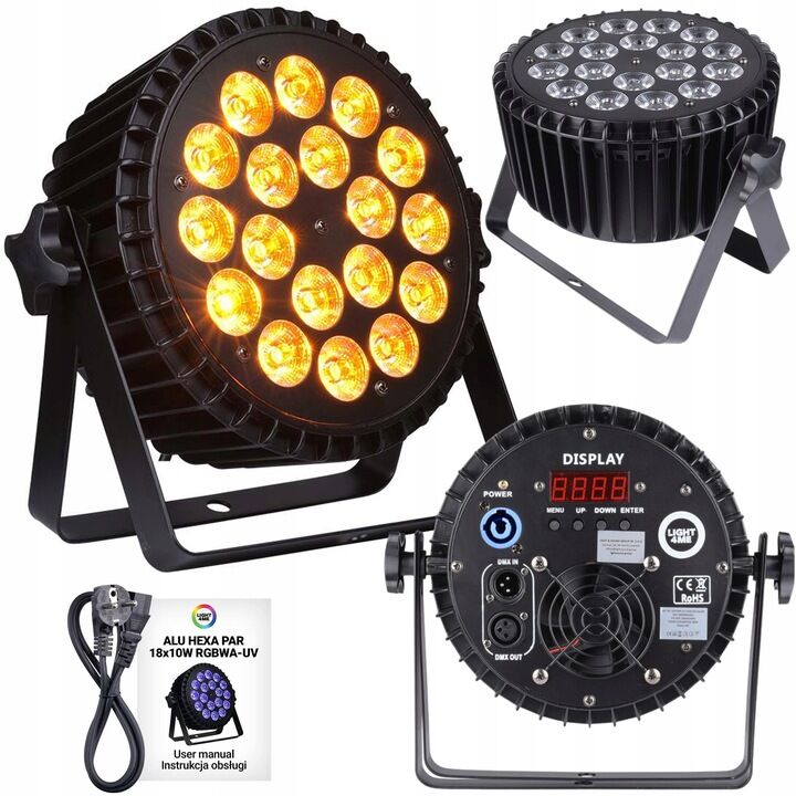 LIGHT4ME ALU HEXA PAR 18x10W RGBWA-UV reflektor sceniczny LED
