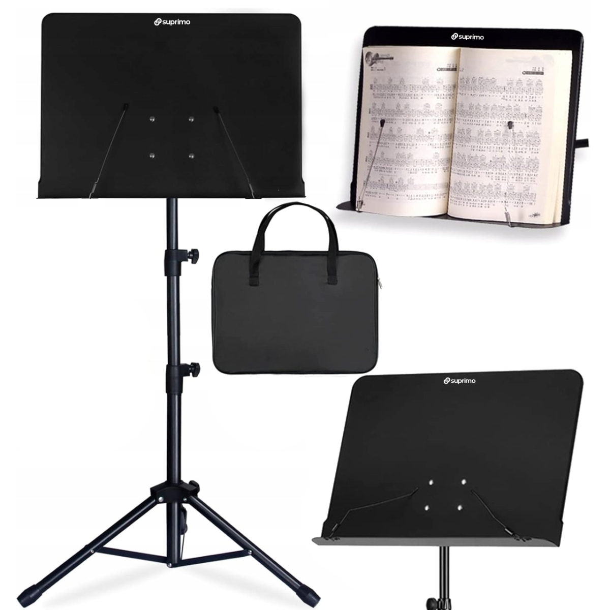 SUPRIMO D3 SET statyw stojak pulpit do nut regulowany składany czarny pokrowiec zestaw 82-146 cm do 10 kg