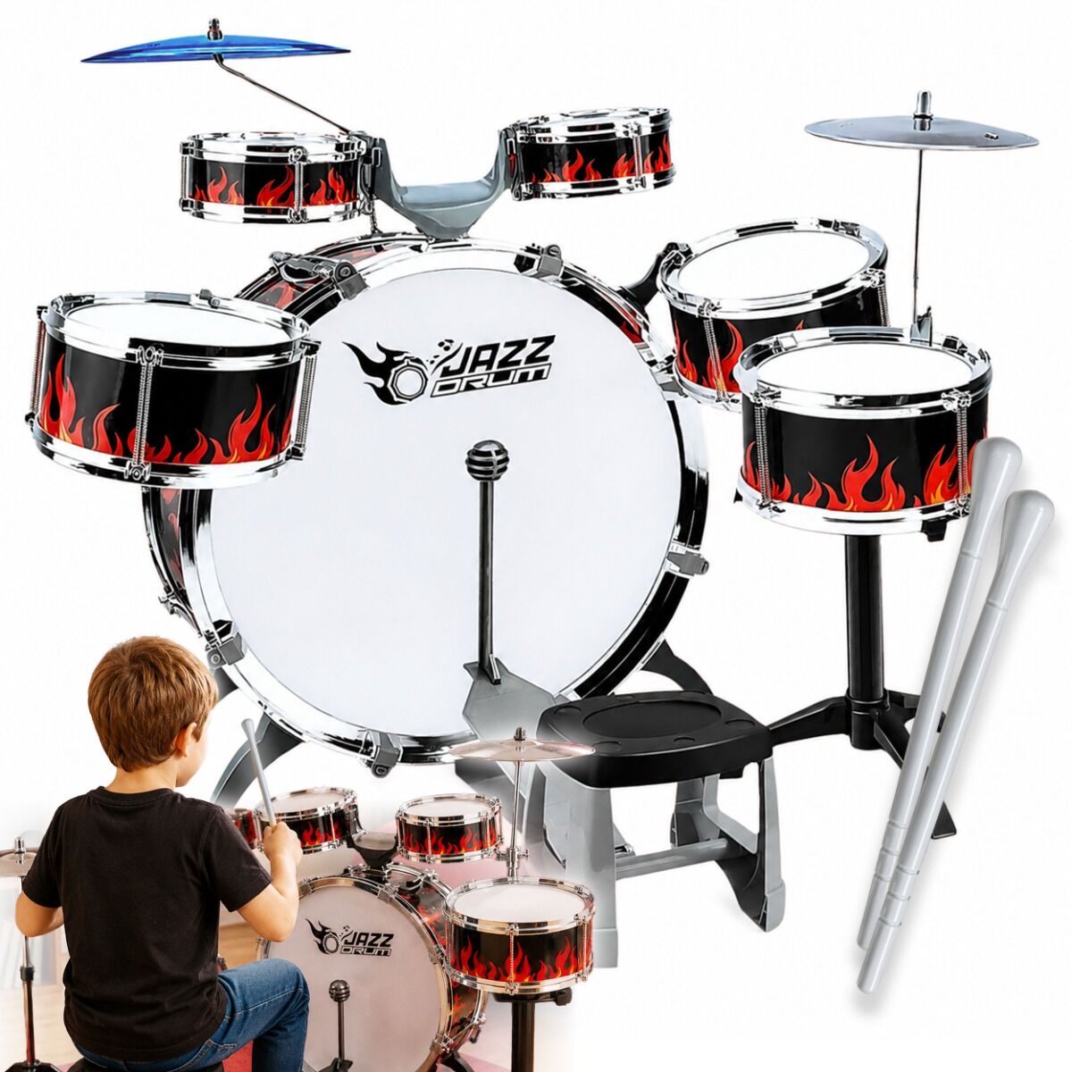 SUPRIMO K-DRUMS 2 duża perkusja dla dzieci z 6 bębnami i 2 talerzami