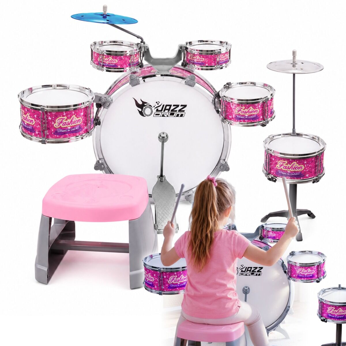 SUPRIMO K-DRUMS 3 różowa perkusja dla dzieci zestaw perkusyjny