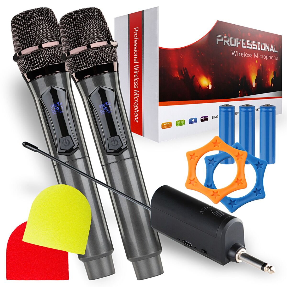 SUPRIMO K-MIC SET zestaw 2 akumulatorowych mikrofonów bezprzewodowych 2,4 GHz z odbiornikiem jack 6,35 mm do karaoke