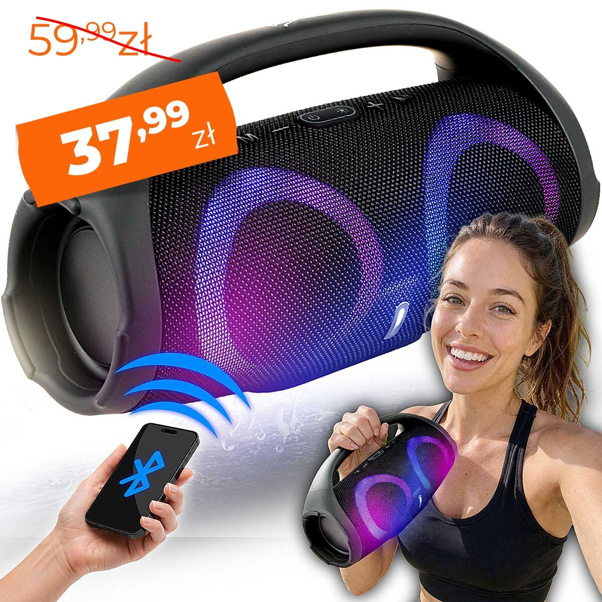 V-TONE BWS205 BK głośnik Bluetooth bezprzewodowy przenośny czarny akumulatorowy USB microSD AUX MP3 FM 2x5W