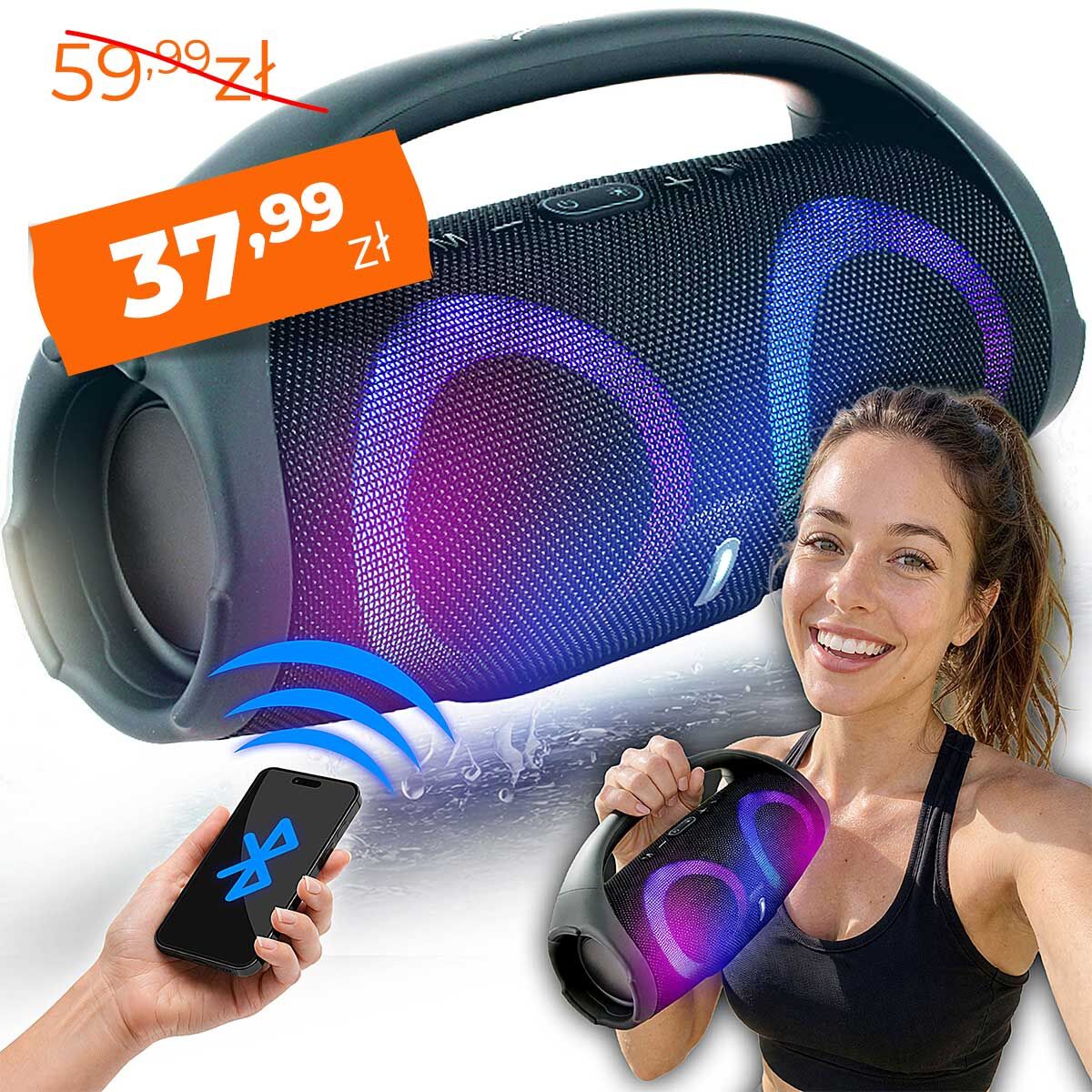 V-TONE BWS205 BL głośnik Bluetooth bezprzewodowy przenośny niebieski akumulatorowy USB microSD AUX MP3 FM 2x5W