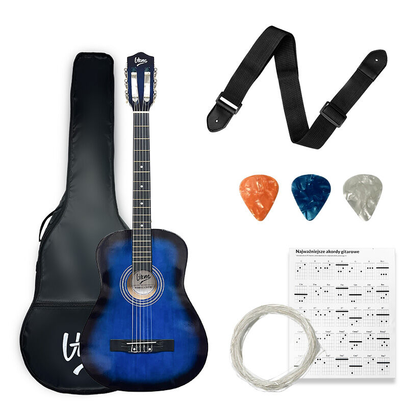 V-TONE CG ONE BB classical guitar 4/4 blueburst to learn for beginners picks strap spare strings cover chords set