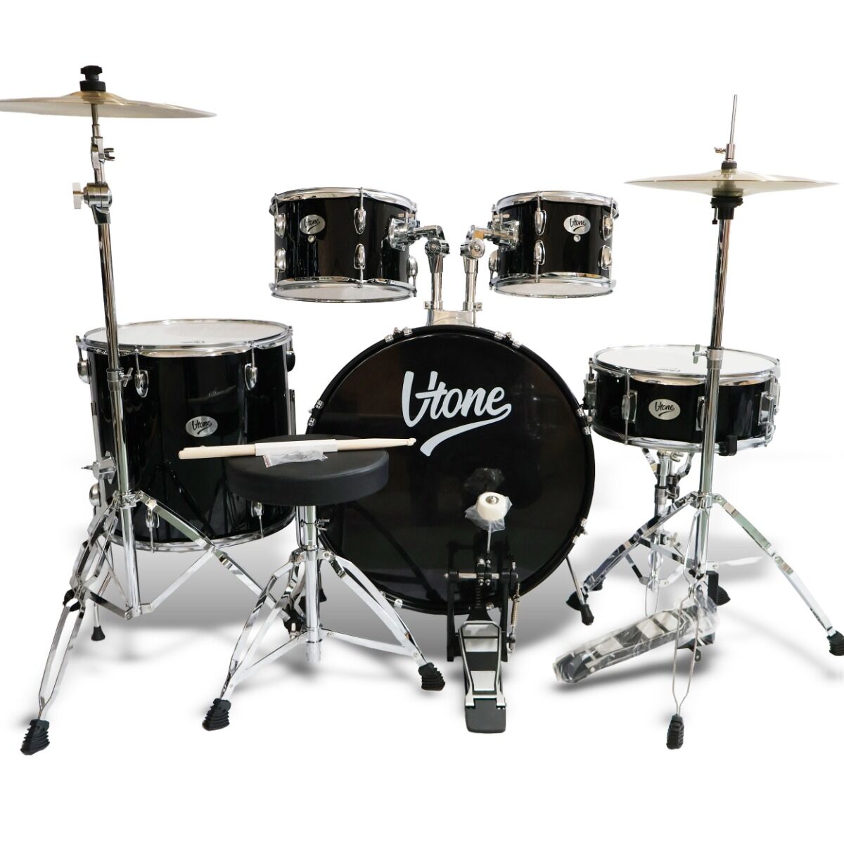 V-TONE AD KIT 1 BK perkusja akustyczna czarna zestaw perkusyjny 5-częściowy hardware klucz regulacyjny pałeczki stołek