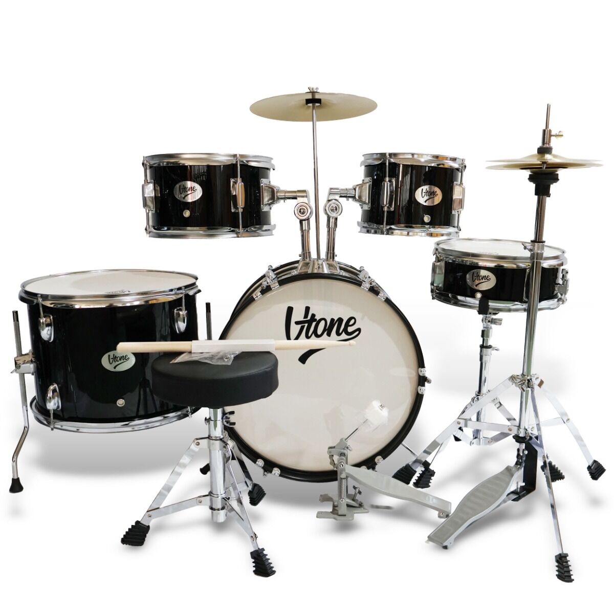 V-TONE ADJR 1 BK perkusja akustyczna junior czarna zestaw perkusyjny 5-częściowy hardware klucz regulacyjny pałeczki stołek