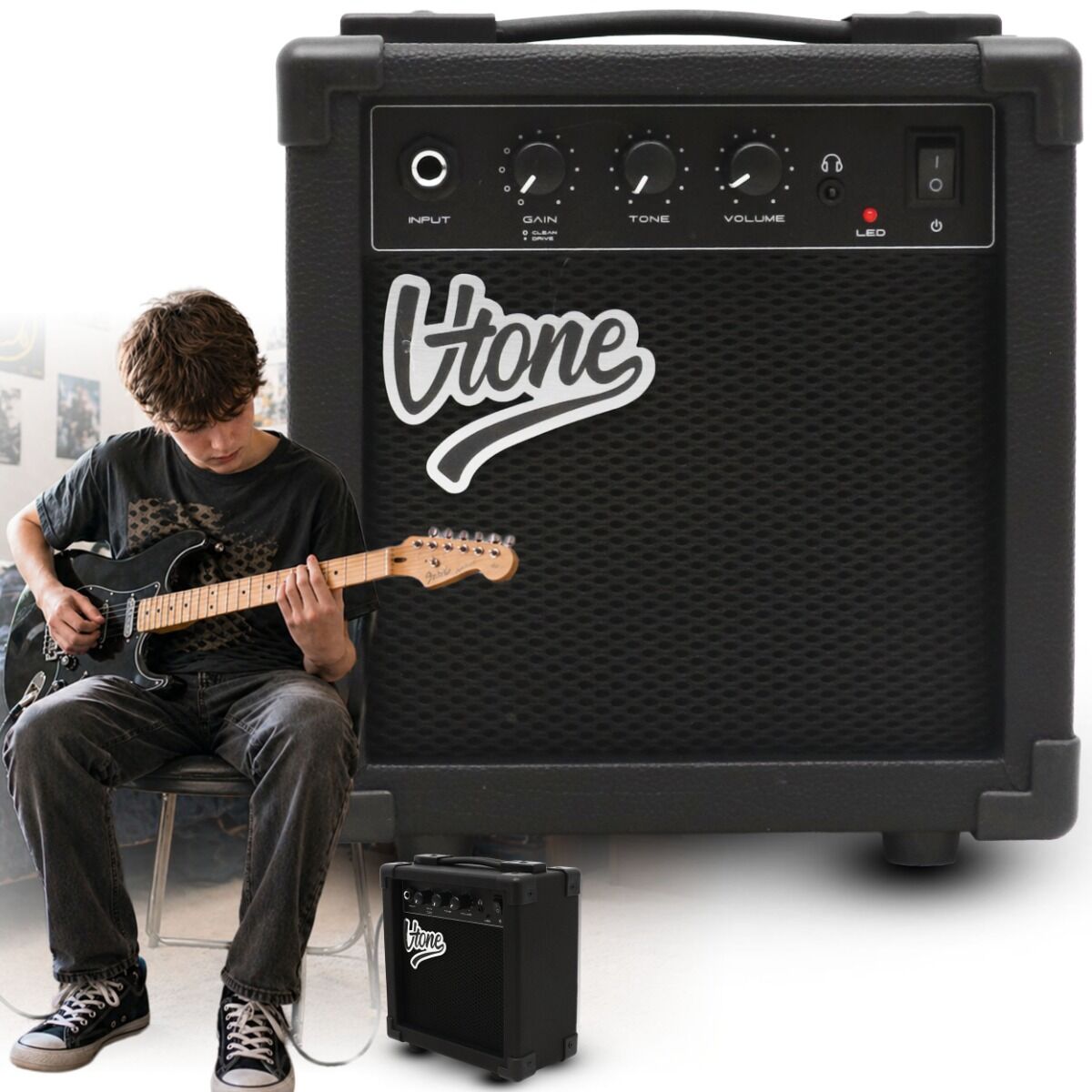 V-TONE AMP10 combo gitarowe wzmacniacz 10W do gitary elektrycznej tranzystorowy czarny efekt drive wyjście słuchawkowe