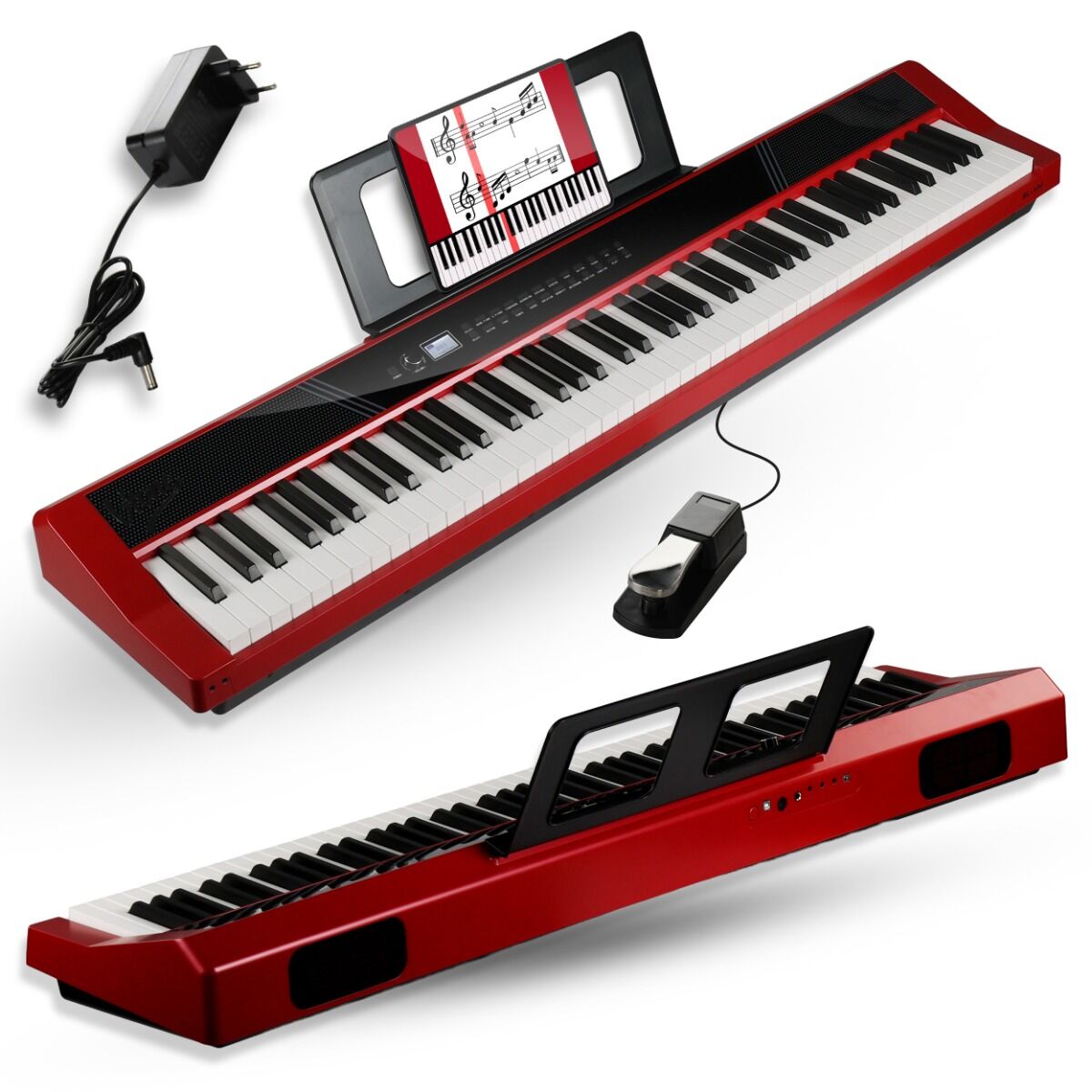 V-TONE BL-190 pianino cyfrowe przenośne ważone klawisze klawiatura młoteczkowa USB-B MIDI AUX Bluetooth 3x wyjście słuchawkowe pulpit do nut pedał sustain