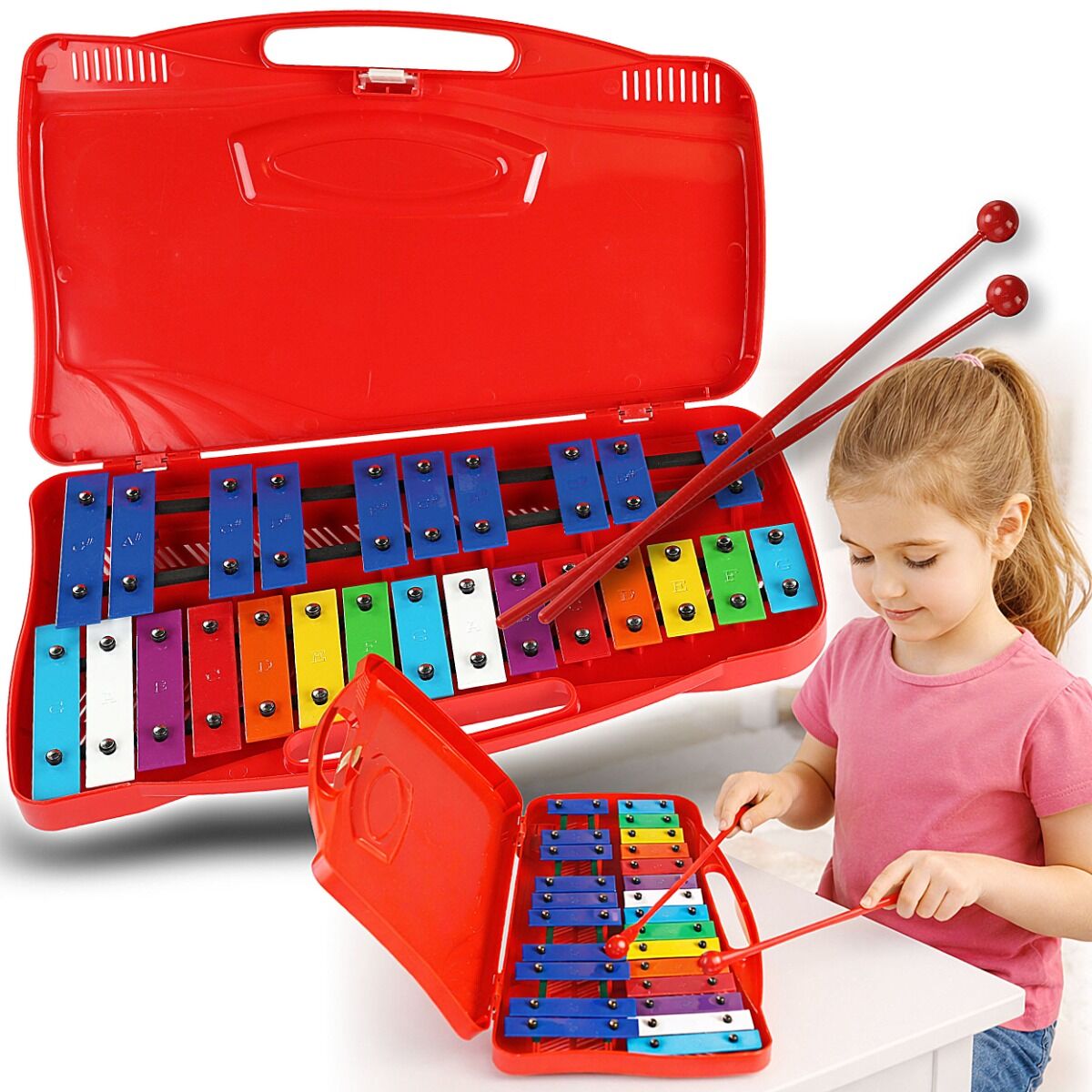 V-TONE DCS 25 SET cymbałki dzwonki chromatyczne 25-tonowe instrument dla dzieci glockenspiel edukacyjny 2 pałeczki do gry walizka transportowa