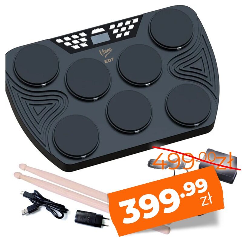 V-TONE ED7 perkusja elektroniczna przenośna USB-C Bluetooth 7 padów pedały pałeczki wbudowane głośniki zestaw perkusyjny
