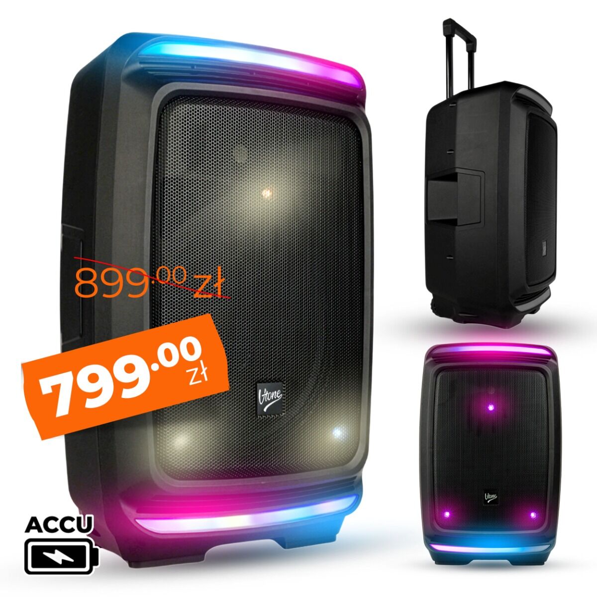 V-TONE OrionX 14 ACCU kolumna aktywna akumulatorowa czarna Bluetooth TWS USB AUX FM DSP wysuwana rączka kółka transportowe 135W RMS