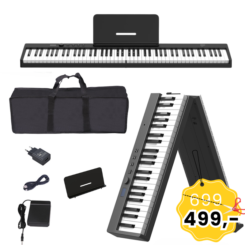 V-TONE PFP pianino cyfrowe przenośne składane czarne 88 klawiszy pulpit do nut pokrowiec USB-C