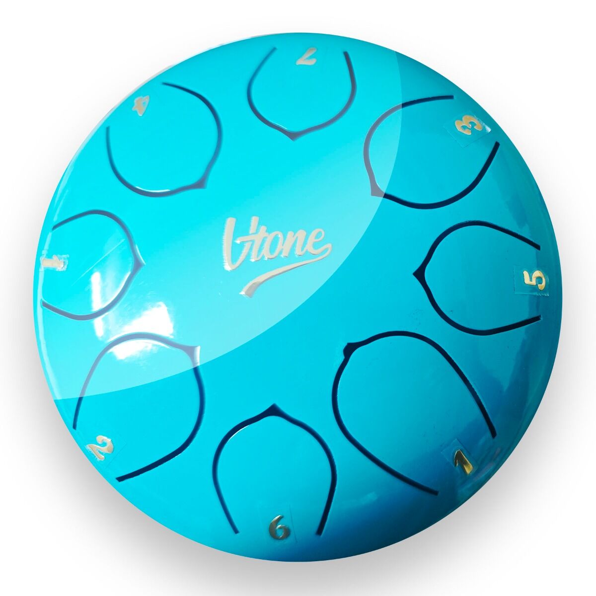 V-TONE VBJ 6-8 C stalowy bęben językowy tank drum hank drum cyjan 6 cali 8 tonów pałeczki perkusyjne etui 4 nakładki na palce uchwyt na pałeczki naklejki lista melodii zestaw