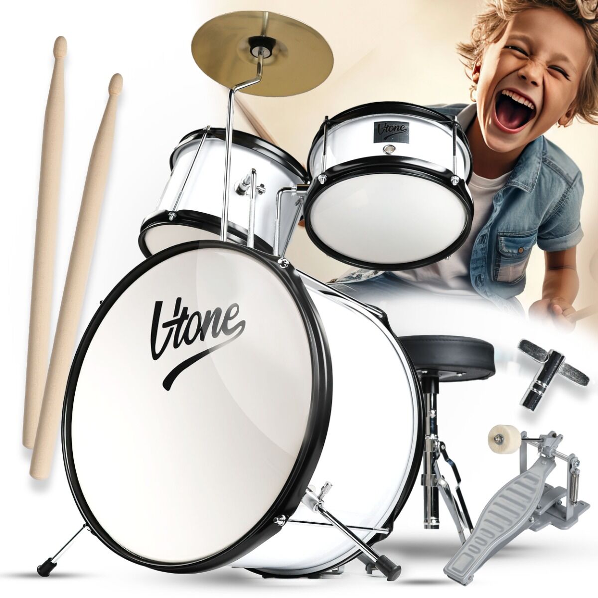 V-TONE VD JUNIOR WH perkusja akustyczna dla dzieci + stołek + pałeczki