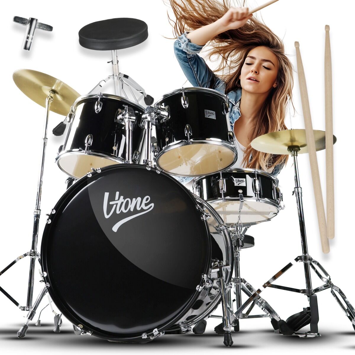 V-TONE VD KIT PRO perkusja akustyczna czarna zestaw perkusyjny bębny pałeczki stołek